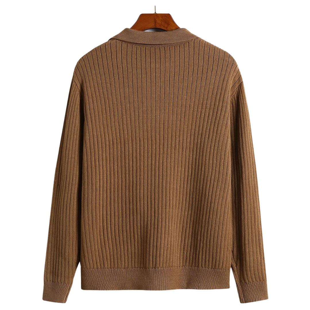 V-Neck TheighT Polo Sweater Ribbed