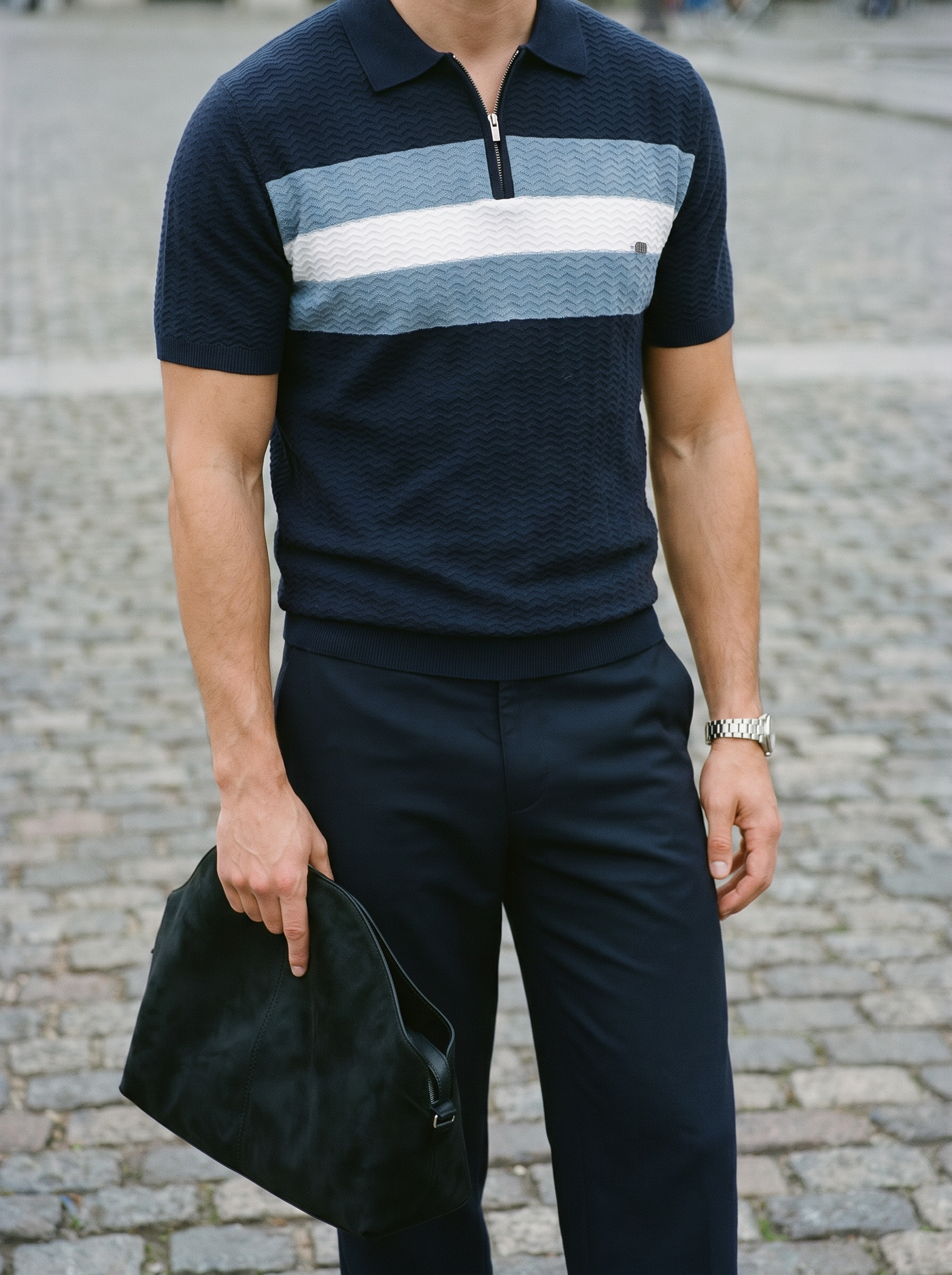 Classic Fit Quarter Zip Business Casual Short Sleeves Polo - Ellesmere