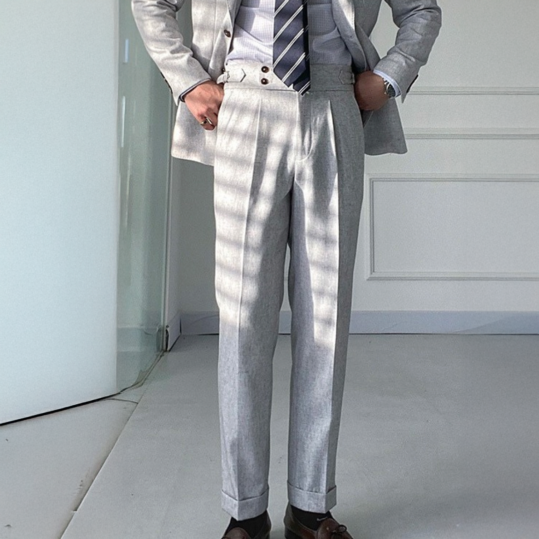 Straight-Fit Trousers - Double Button, Non-Iron