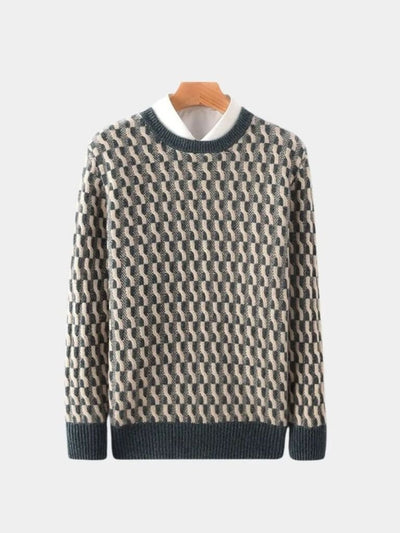 100% Wool Geometric Crew Neck Pullover Sweater - Verocci Essentials