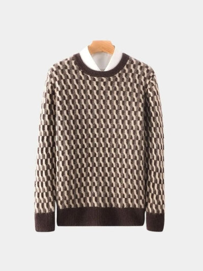 100% Wool Geometric Crew Neck Pullover Sweater - Verocci Essentials