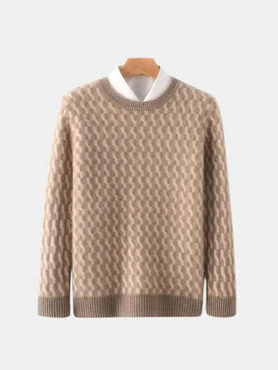 100% Wool Geometric Crew Neck Pullover Sweater - Verocci Essentials