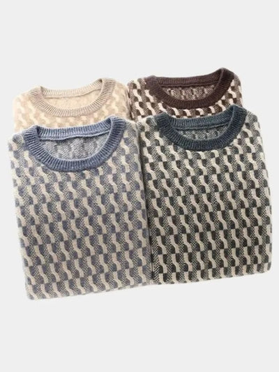 100% Wool Geometric Crew Neck Pullover Sweater - Verocci Essentials
