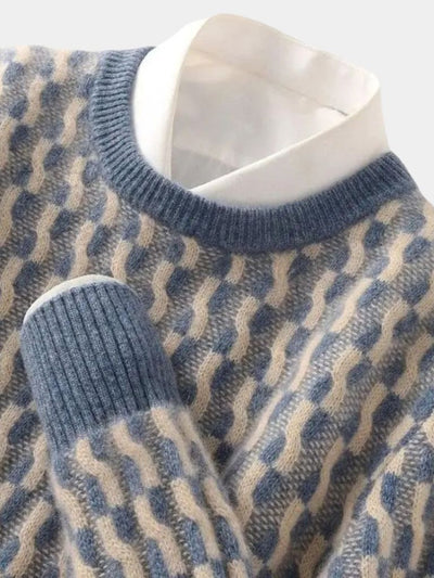 100% Wool Geometric Crew Neck Pullover Sweater - Verocci Essentials
