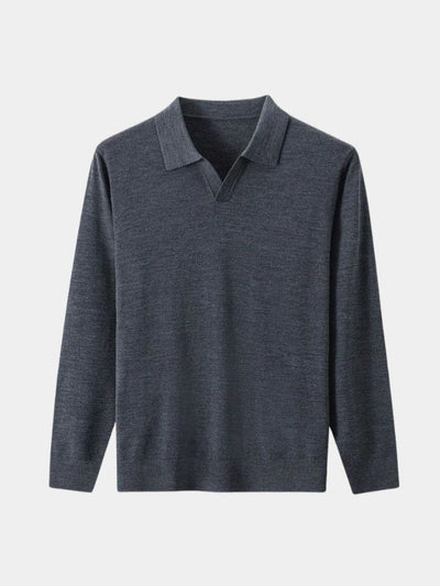 100% Wool Knit V Neck Turndown Polo Pullover - Verocci Essentials