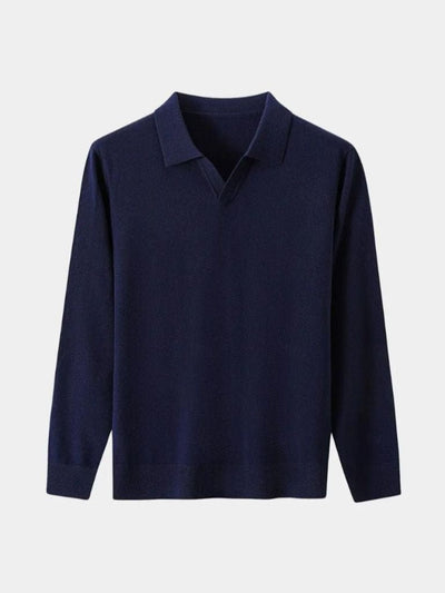 100% Wool Knit V Neck Turndown Polo Pullover - Verocci Essentials