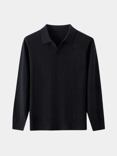 100% Wool Knit V Neck Turndown Polo Pullover - Verocci Essentials
