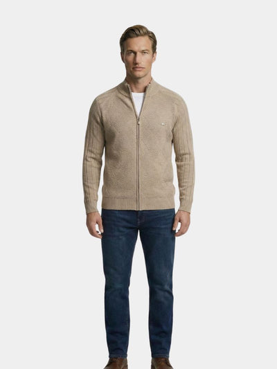 Knit Zipper Jacquard Solid Color Cardigan Sweater - Verocci Essentials