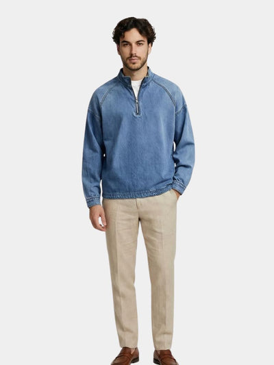 Stonewash Denim Quarter Zip Jacket - Verocci Essentials