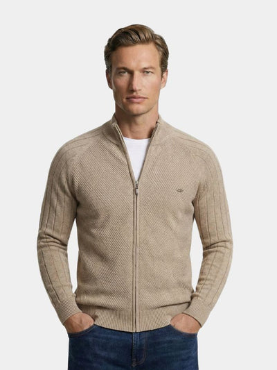 Knit Zipper Jacquard Solid Color Cardigan Sweater - Verocci Essentials