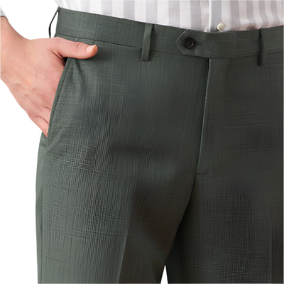 Sage Green Textured Slim Fit Trousers