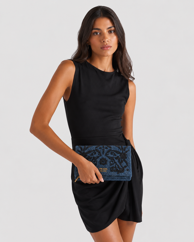 Denim Impunto Clutch Bag