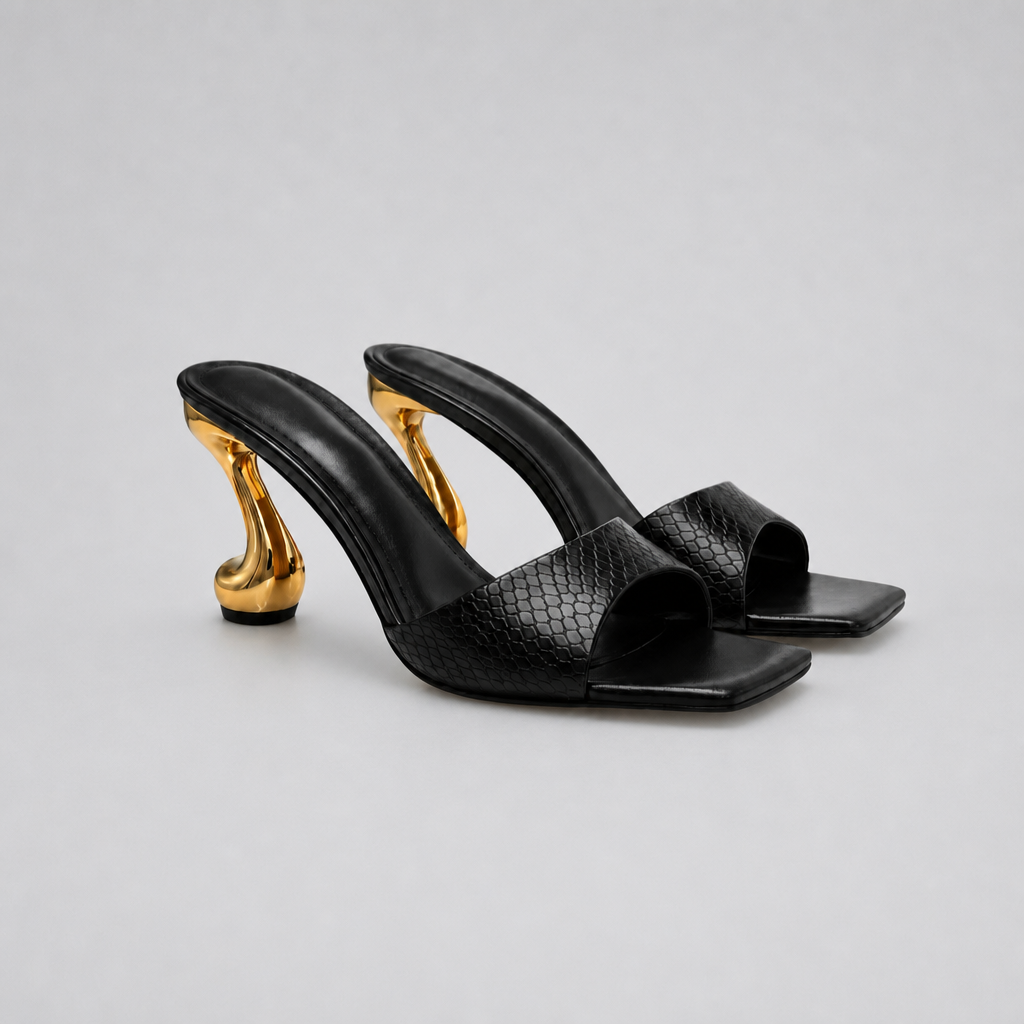 Sabrina Black Sculpt Heel Mule