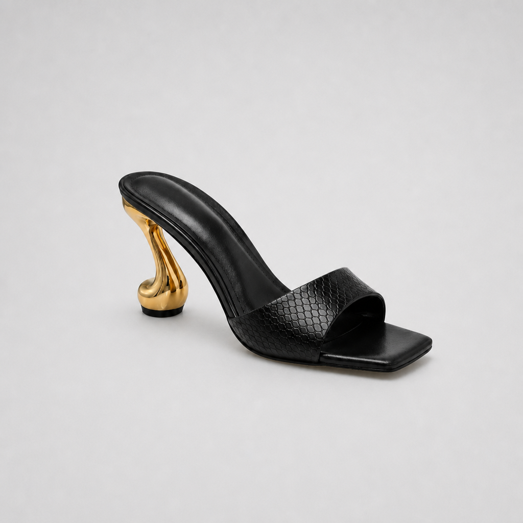 Sabrina Black Sculpt Heel Mule