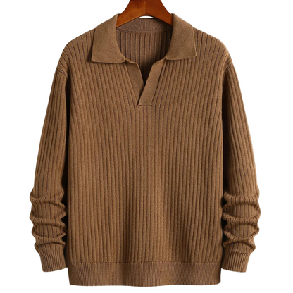 V-Neck TheighT Polo Sweater Ribbed