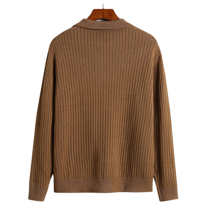 V-Neck TheighT Polo Sweater Ribbed