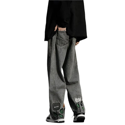 Washed Floral Denim Jeans