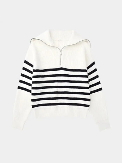 Casual Striped Zip Up Sweater - Verocci Essentials