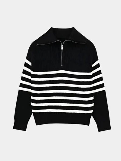 Casual Striped Zip Up Sweater - Verocci Essentials
