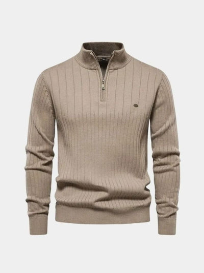 Cotton Knit Vertical Stripes Quarter-Zip Sweater - Verocci Essentials