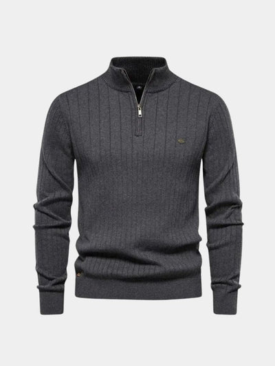 Cotton Knit Vertical Stripes Quarter-Zip Sweater - Verocci Essentials