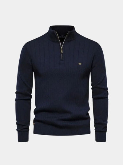 Cotton Knit Vertical Stripes Quarter-Zip Sweater - Verocci Essentials