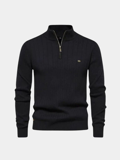 Cotton Knit Vertical Stripes Quarter-Zip Sweater - Verocci Essentials