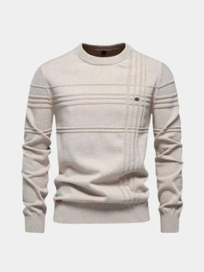 Cotton Knitted Stripped Crew Neck Pullover Sweater - Verocci Essentials