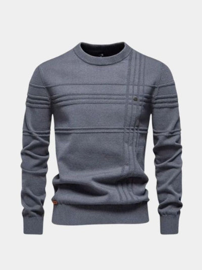Cotton Knitted Stripped Crew Neck Pullover Sweater - Verocci Essentials