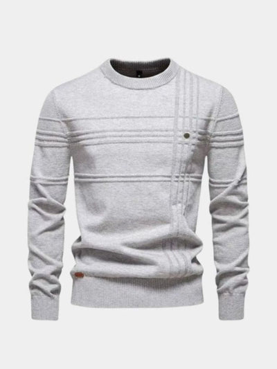 Cotton Knitted Stripped Crew Neck Pullover Sweater - Verocci Essentials