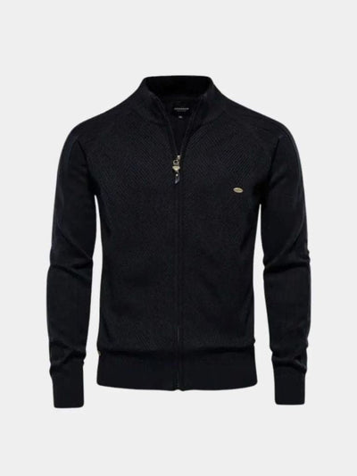 Knit Zipper Jacquard Solid Color Cardigan Sweater - Verocci Essentials