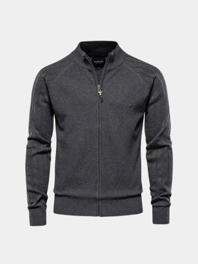 Knit Zipper Jacquard Solid Color Cardigan Sweater - Verocci Essentials