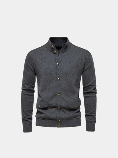 Knitted Stand Collar Cotton Cardigan - Verocci Essentials