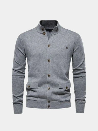 Knitted Stand Collar Cotton Cardigan - Verocci Essentials