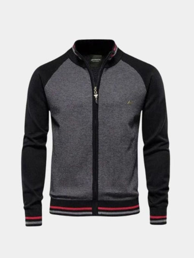 Zipper Color Block Standing Collar Cardigan Sweater - Verocci Essentials