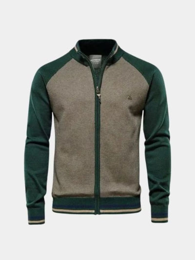 Zipper Color Block Standing Collar Cardigan Sweater - Verocci Essentials