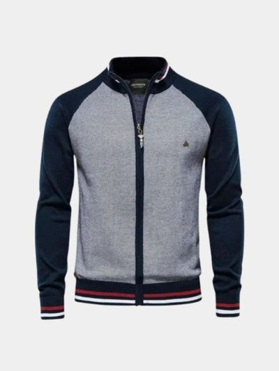 Zipper Color Block Standing Collar Cardigan Sweater - Verocci Essentials