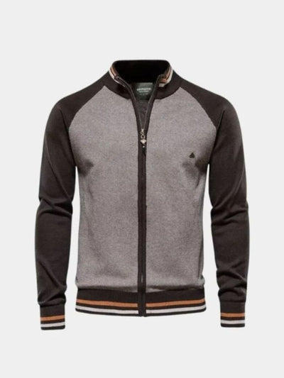 Zipper Color Block Standing Collar Cardigan Sweater - Verocci Essentials